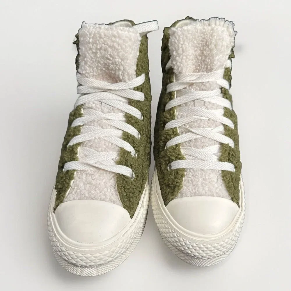 Converse Eva Lift Hi Moss Sherpa Platform‎ Sneaker Size 4 Junior